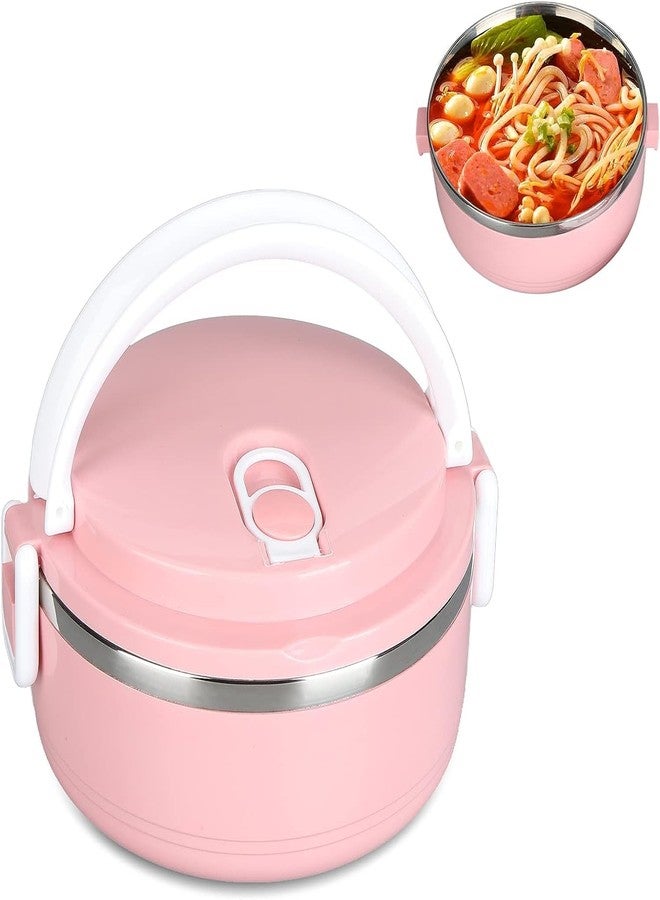 LIZEALUCKY Food Container,Bento Lunch Box Office Worker Tableware With Safety Buckles,Stainless Steel Sealed Portable Rice Noddles Lunch Box,for Picnics Camping (single layer-pink) - Image 1